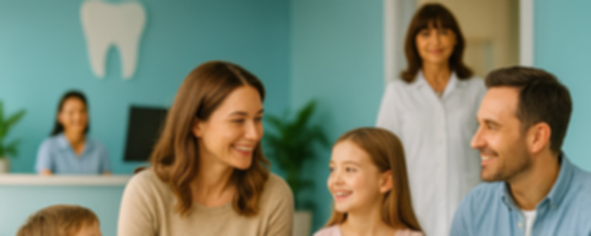 Zahnärztin mit Handschuhen bespricht anhand eines Röntgenbilds die Behandlung, im Vordergrund Gebissmodell auf dem Tisch.