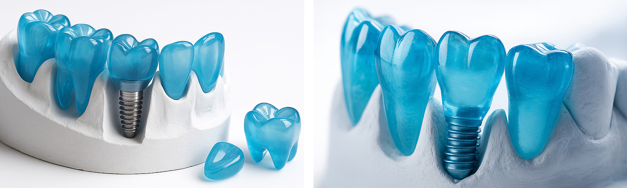 Nahaufnahme eines Zahnimplantats in den Kieferknochen eingebracht, Schraube und Zahnfleischstruktur detailliert sichtbar.