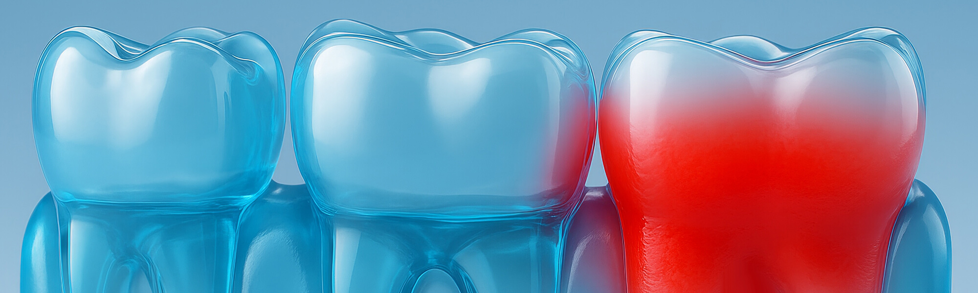 Zahnreihe mit entzündetem, gerötetem Zahnfleisch und einer Parodontalsonde an einem Bereich mit gelblichen Belägen