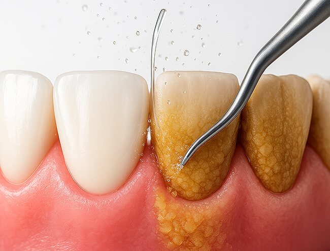 Zahnreinigung mit professionellem Instrument – Symbol für Prophylaxe und Mundhygiene.