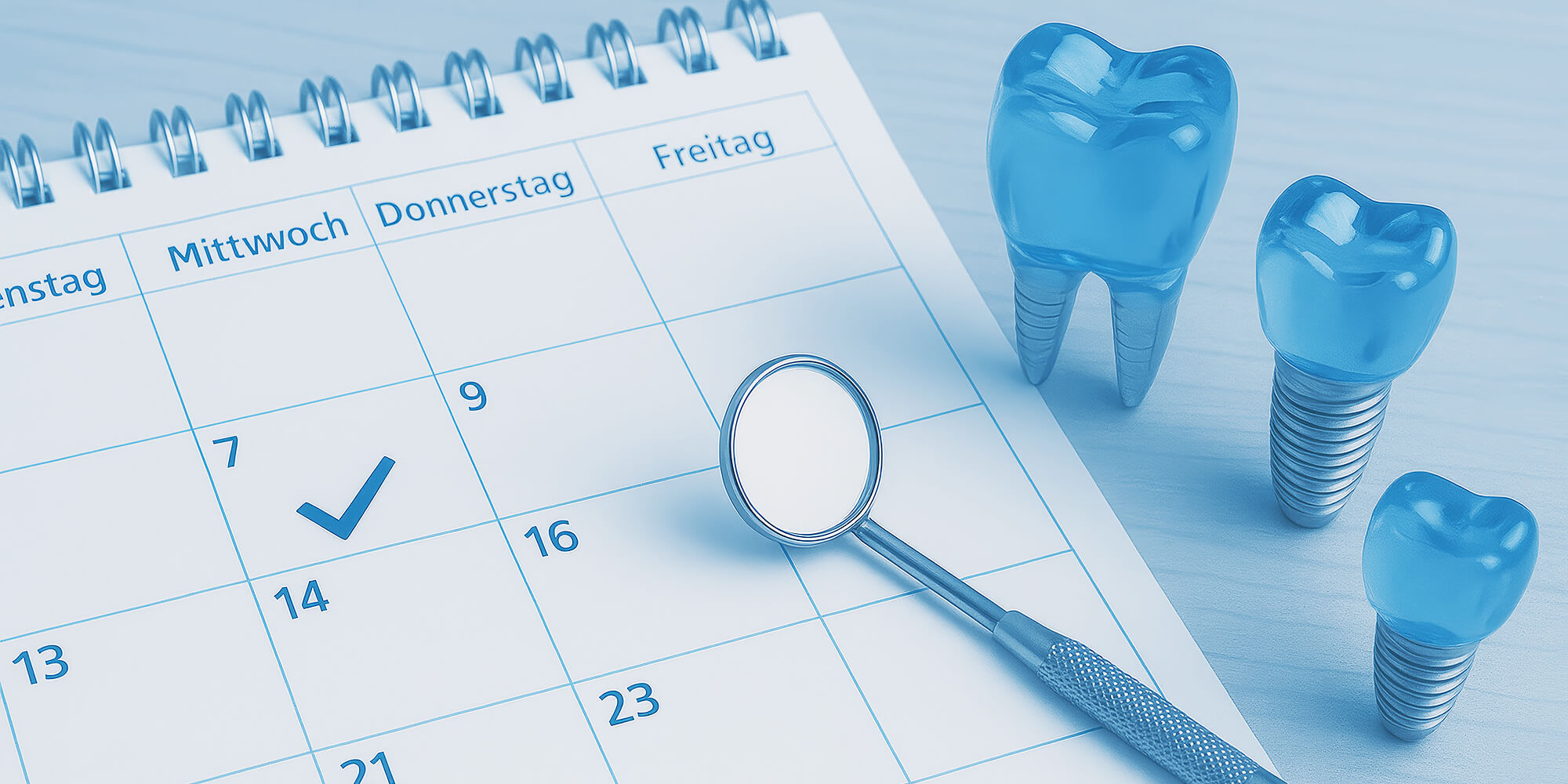 Kalender und Zahnarztinstrumente – Symbol für Terminplanung in der Praxis.